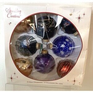 Vintage Sparkling Creations 8 Glass Ornaments Made in USA New Deadstock Y2K